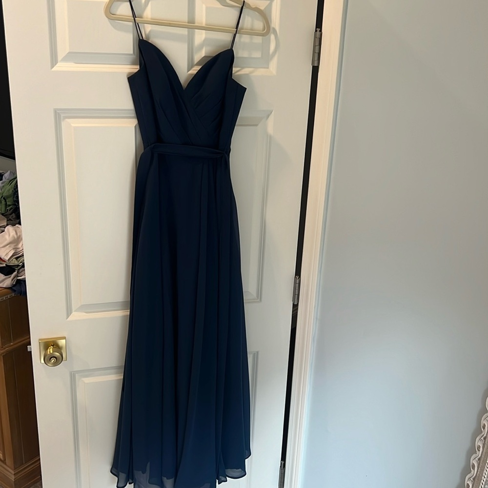 Navy A-Line Pleated Chiffon Dress